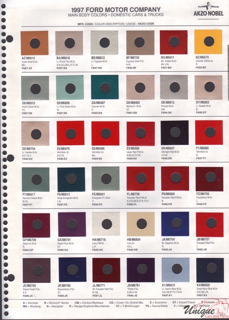 1997 Ford Paint Charts Akzo-Nobel